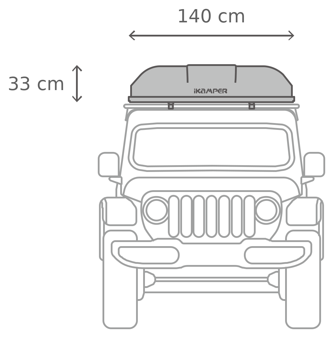 Skycamp 3.0 Mini – Suljettuna, edestä (218 x 140 x 33 cm)