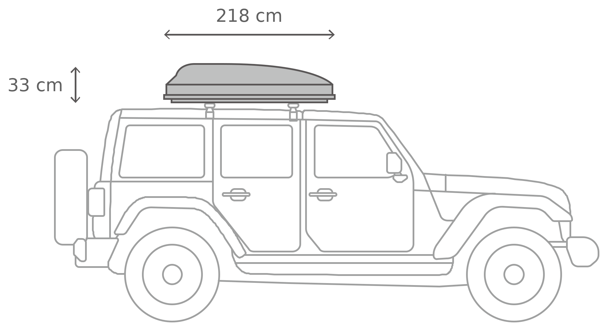 Skycamp 3.0 Mini – Suljettuna, sivulta (218 x 140 x 33 cm)