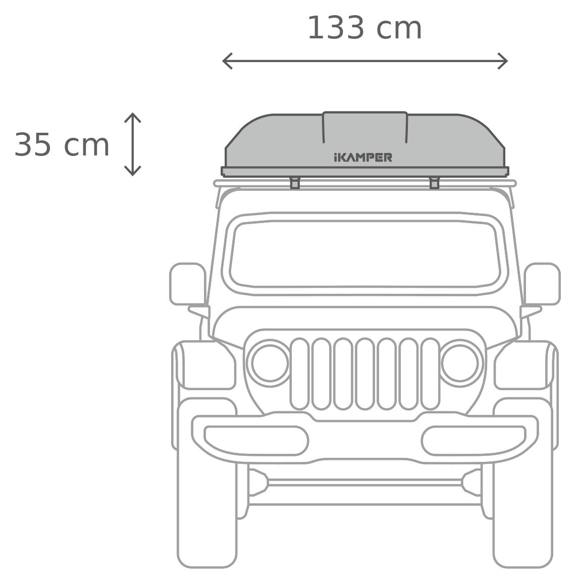 Skycamp 4.0 Duo – Suljettuna, edestä (155 x 133 x 35 cm)