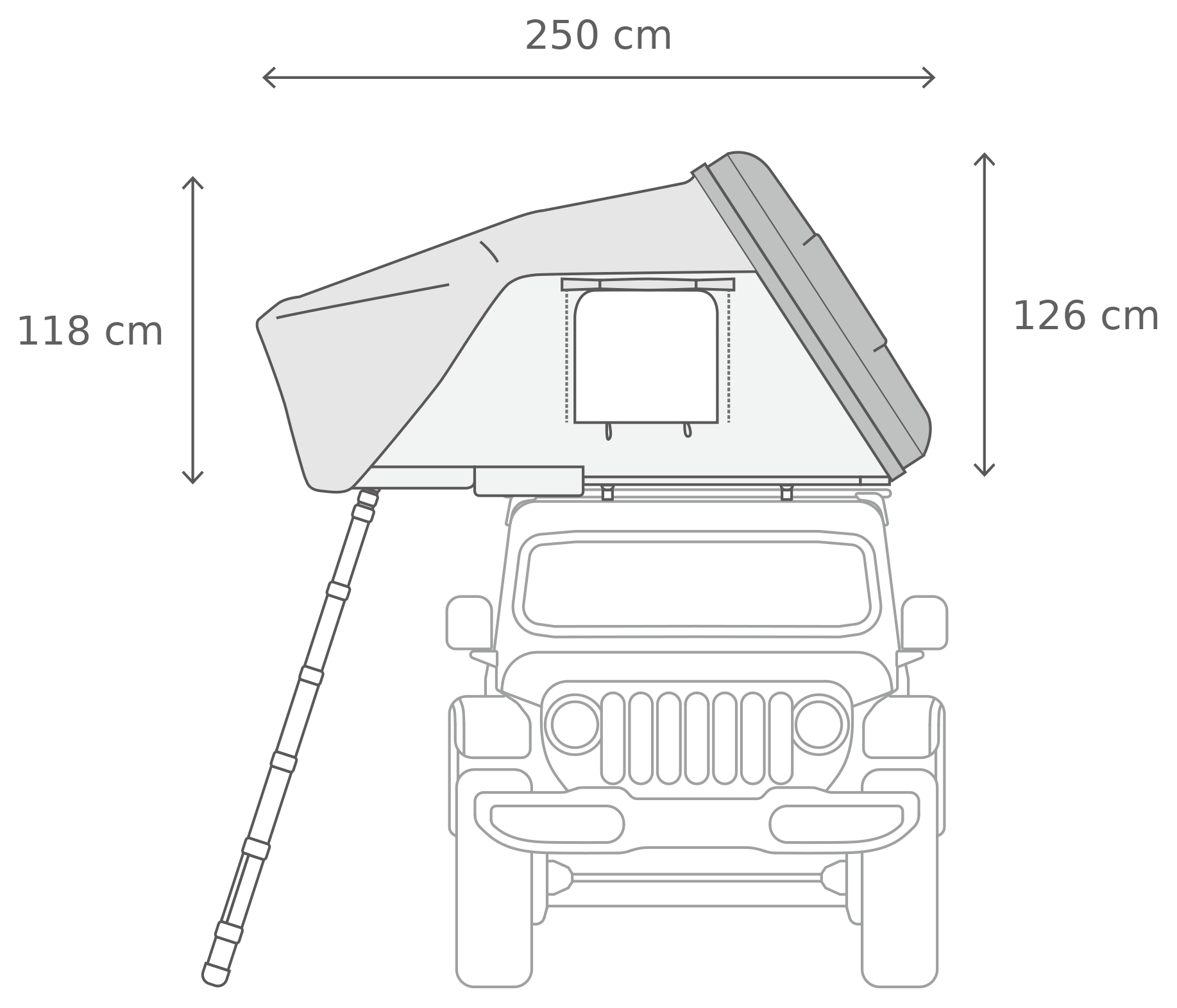 Skycamp 4.0 Duo – Avattuna, edestä (153 x 210 x 126 cm)