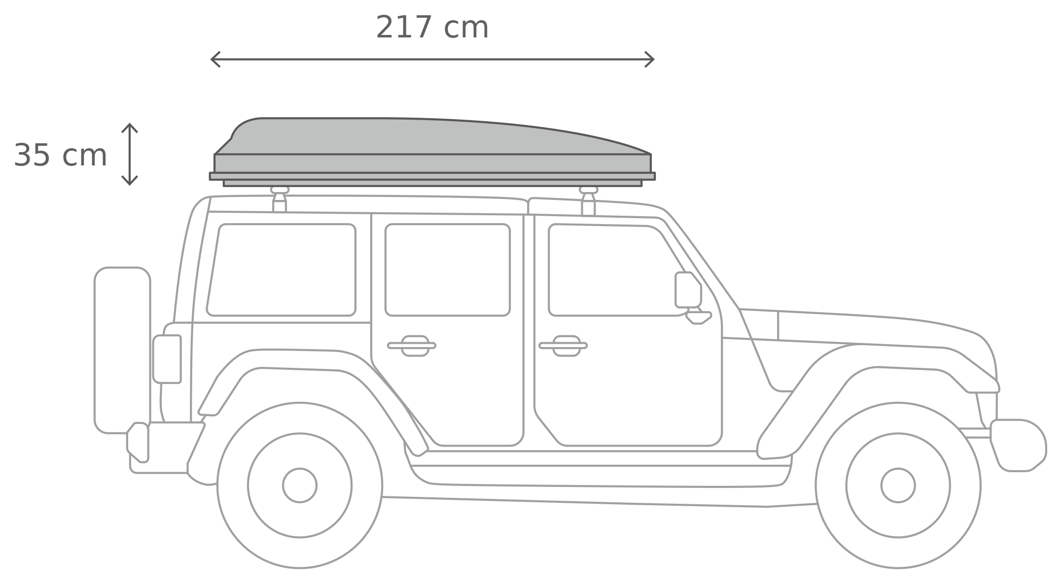 Skycamp 4.0 Quad – Suljettuna, sivulta (217 x 140 x 35 cm)