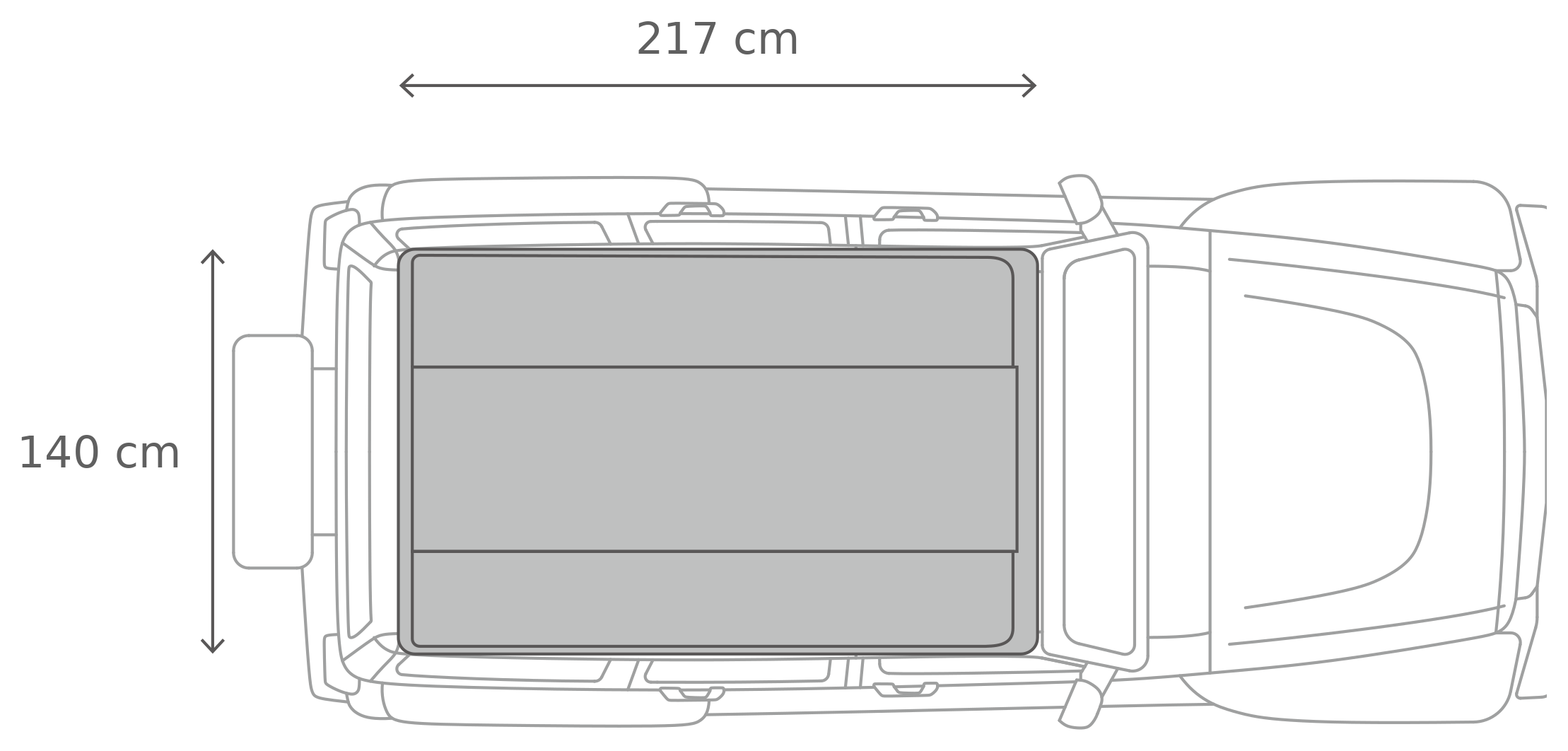 Skycamp 4.0 Quad – Suljettuna, ylhäältä (217 x 140 x 35 cm)