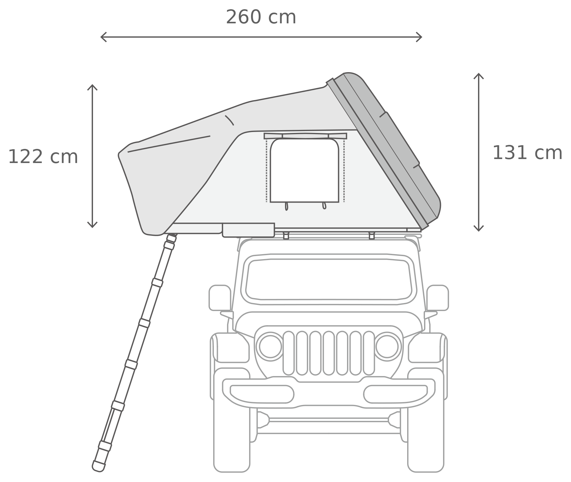 Skycamp 4.0 Quad – Avattuna, edestä (215 x 211 x 131 cm)