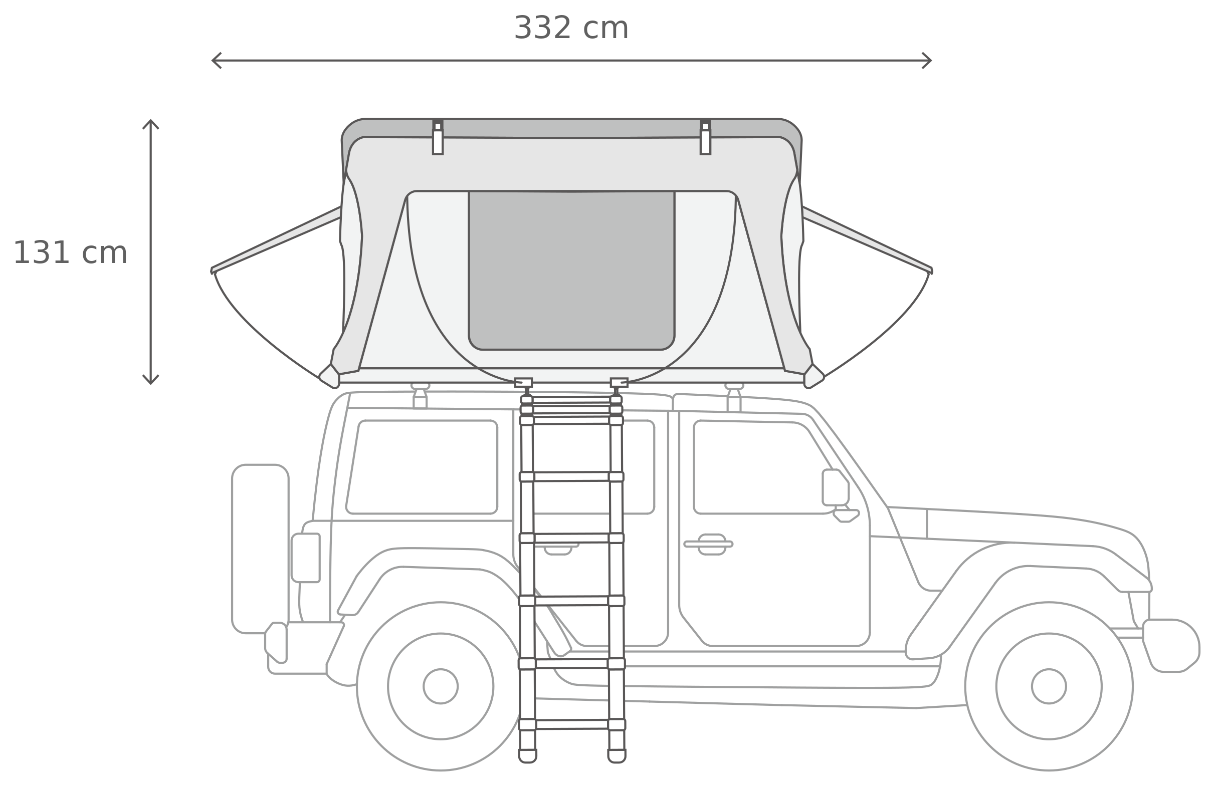 Skycamp 4.0 Quad – Avattuna, sivulta (215 x 211 x 131 cm)