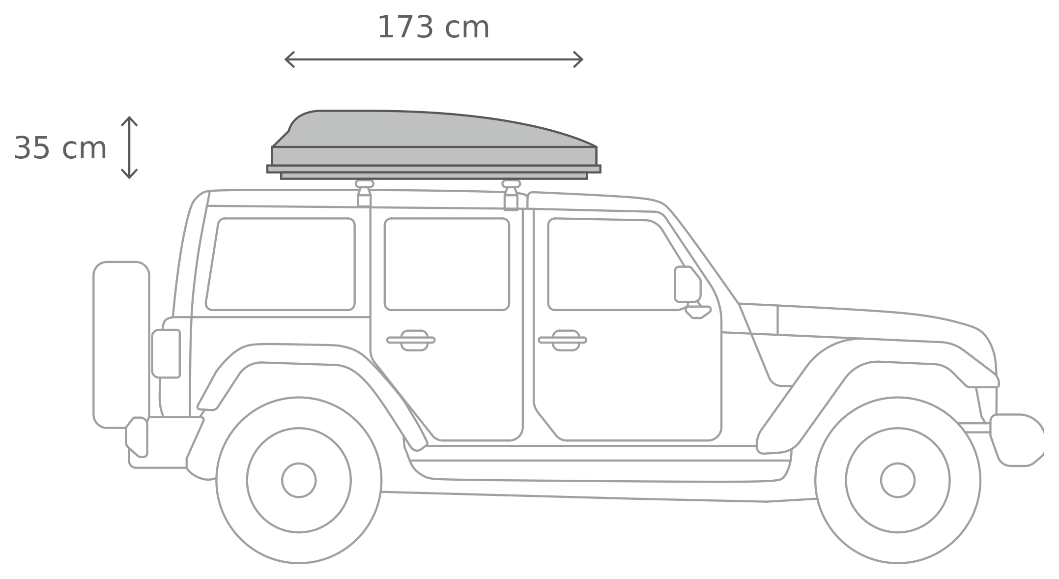 Skycamp 4.0 Trio – Suljettuna, sivulta (173 x 133 x 35 cm)