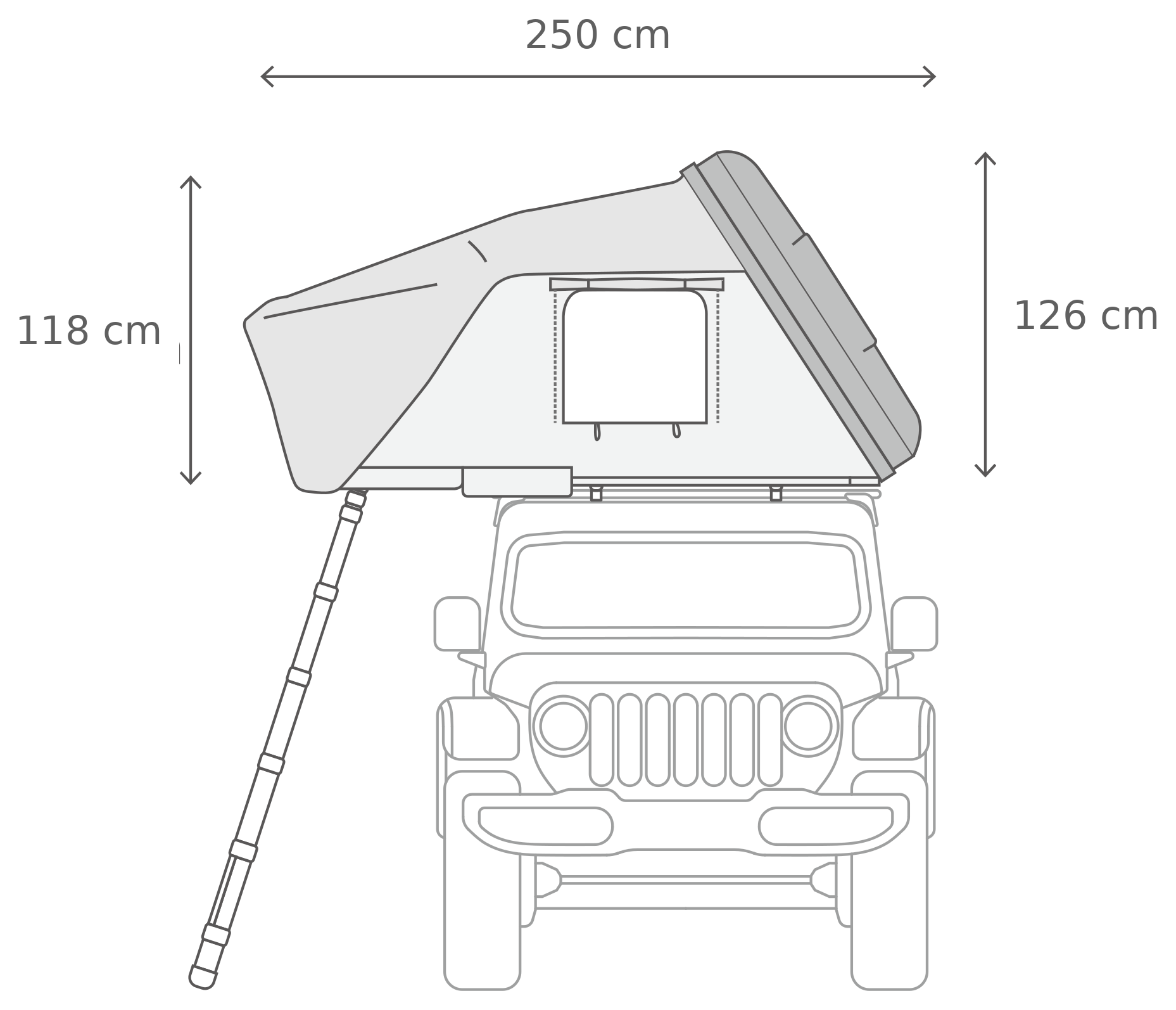Skycamp 4.0 Trio – Avattuna, edestä (171 x 210 x 126 cm)