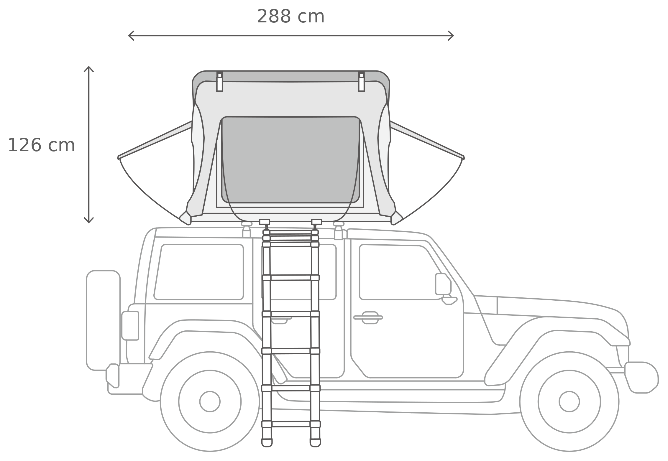 Skycamp 4.0 Trio – Avattuna, sivulta (171 x 210 x 126 cm)