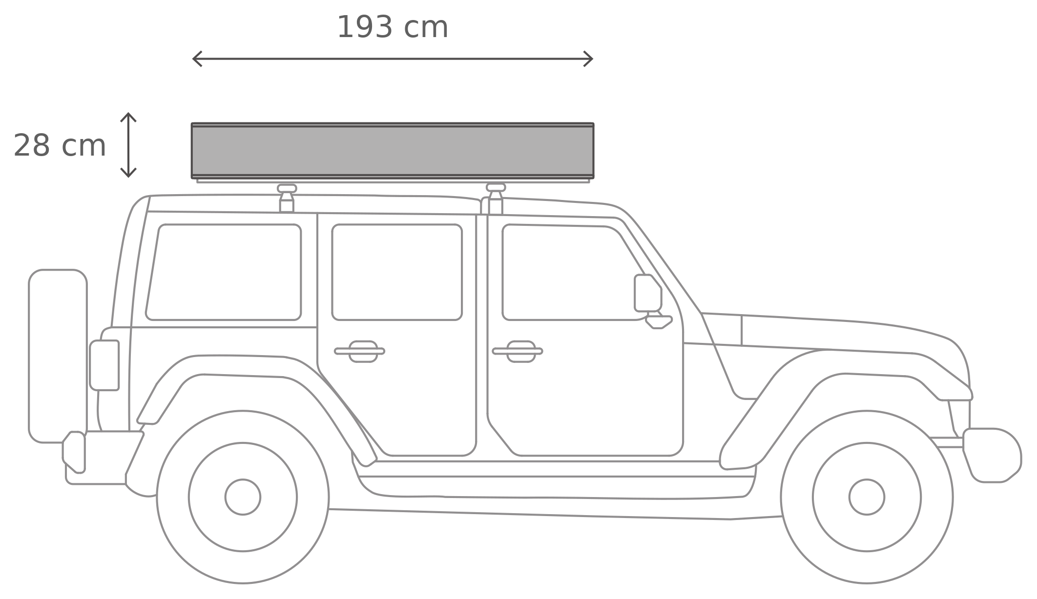 X-Cover 3.0 – Suljettuna, sivulta (193 x 119 x 28 cm)